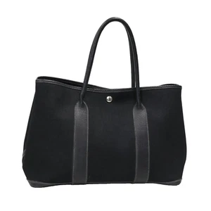 HERMES Garden Party PM Toile Officier Canvas Negonda Leather Tote Bag Black - Picture 1 of 11