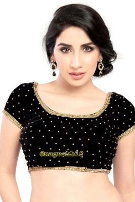 Blusa de terciopelo CZ Stone Work, blusa de sari de terciopelo confeccionada, blusa sari cosida Foto 1 de 3