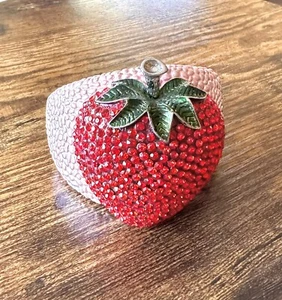 Rhinestone Bangle Strawberry Hinged Bracelet Chunky - Picture 1 of 6