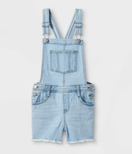 Cat & Jack Girls XL (14/16) Plus Jean Shortalls Bib Shorts Light Wash Raw Hem - Picture 1 of 6