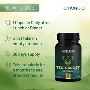 Ambrosial Testoboost Ultra Premium Herbal Testosterone Booster for Men | Blend o - Picture 1 of 5