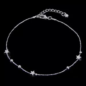 Silver Anklet Bracelet STARS BEADS Fashion Quality Jewellery Free Fast POST - Foto 1 di 3