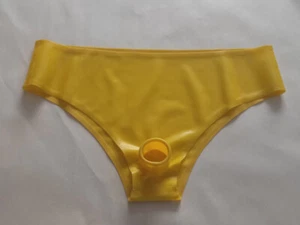 100% Latex Gummi Cosplay Triangle shorts Yellow Catsuit 0.4mm Fixed Men XXL - Picture 1 of 4