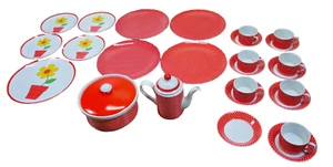 Fitz and Floyd Yellow DAISY Red ORANGE Swiss Polka Dot JAPAN 26 piece lot VTG - Picture 1 of 22