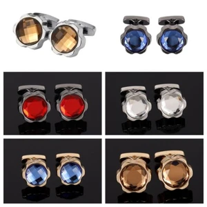 Men Metal Floral Crystal Rhinestone Cufflink Party Business Cuff Links With Box - Picture 1 of 9