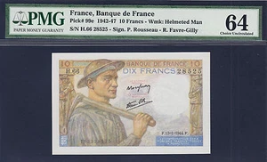 France 10 Francs Pick-99e Dated 13-1-1944 Ch UNC PMG 64 - Picture 1 of 2