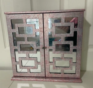 VINTAGE Pink Swirl mirror Jewelry box case 20" girl keepsakes organizer - Picture 1 of 6