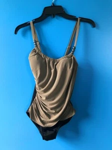 Women's Venus One Piece Bathing Suit Black & Taupe w/Silver Accent Beads Size 4 - Picture 1 of 16