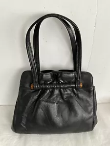 VTG Ingber Black Cabretta Leather Custom Made Handbag Gold Rose Clasp Retro USA - Picture 1 of 6