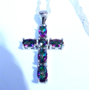 GORGEOUS MYSTIC TOPAZ CROSS PENDANT - Picture 1 of 7