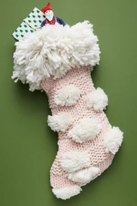 Anthropologie Cindy Pom Stocking Pink White NEW - Picture 1 of 2