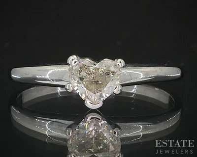 14k White Gold Heart Natural .30ct Diamond Solitaire Engagement Ring 1.6g i19535 - Image 1 of 4