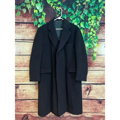 Paul Stuart Trench Coat HEAVY Wool Silk Lined Black Button Up Lapel Collar XL - Image 1 of 4
