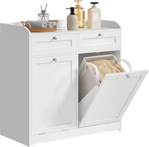 Bathroom Cabinet with Laundry Baskets, Bathroom Storage Unit, BBC751W01 - Picture 1 of 8