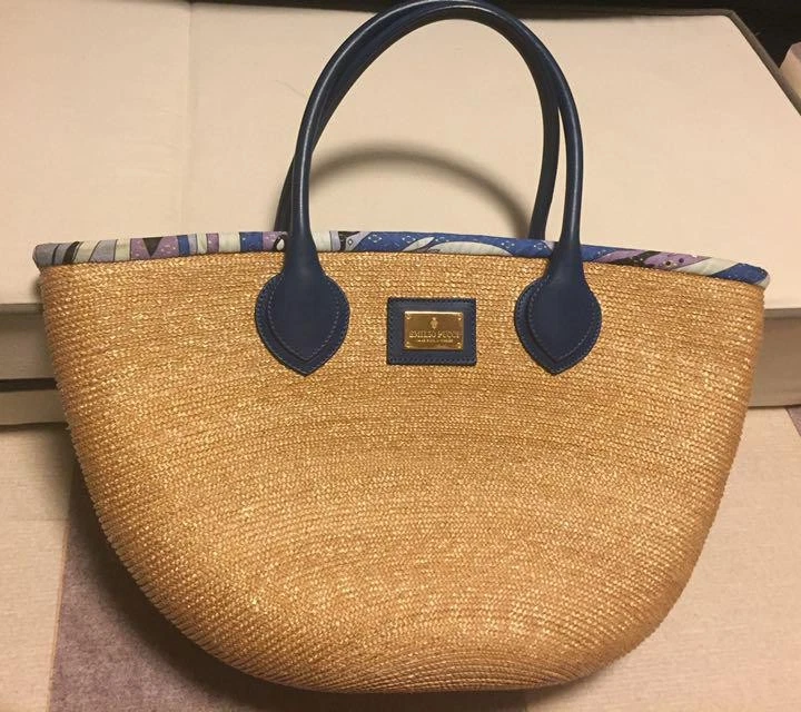 EMILIO PUCCI корзина сумка логотип соломенной кожи бежевый женщин б/у из Японии - Изображение 1 из 4