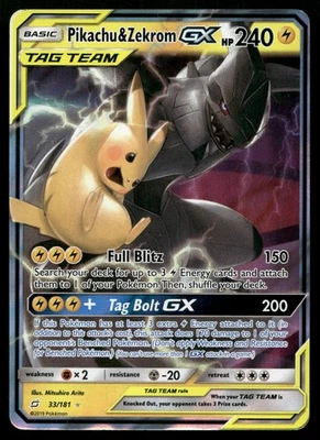 Pikachu & Zekrom GX 33/181 Holo Rare GX Team Up Tag Pokemon LP - Image 1 of 3