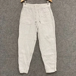 White Stuff Womens Pants Size 10 White Striped Linen Elastic Waist Pockets 25027 - Picture 1 of 10