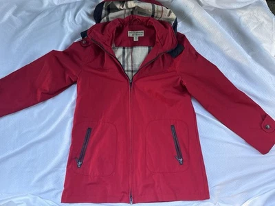 Abrigo largo Mulberry Street para mujer chaqueta roja con detalles a cuadros cremallera completa talla S Foto 1 de 4