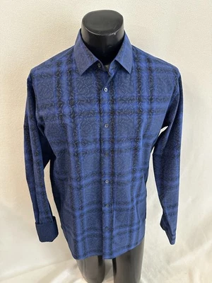 Bugatchi Uomo Shirt Men’s Large Classic Fit Blue Paisley Long Sleeve Flip Cuff - Image 1 of 4