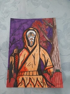 Drawing Ghost Face Pumpkin Orange Handmade By Robots Scream Horror Fall Autumn - Picture 1 of 1
