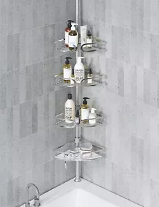 New- Corner Shower Caddy Tension Pole, Upgraded 4-Tier Rustproof Aluminum - Picture 1 of 5