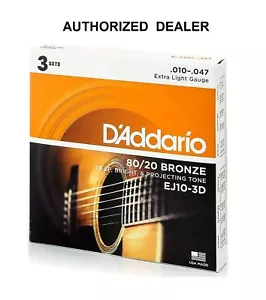 3 Sets D'Addario EJ10 80/20 Bronze Akustikgitarrensaiten 10-47 x Licht EJ10-3D - Bild 1 von 14