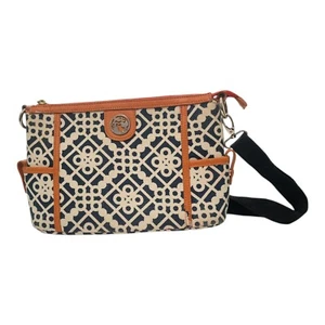 Spartina 449 Simple Zip Shoulder Bag Purse Sailor's Watch Blue White Linen READ - Picture 1 of 9