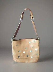 VTG Coach Caramel Beige Leather Polka Dot Limited Edition Hobo Bucket Purse Bag - Picture 1 of 5