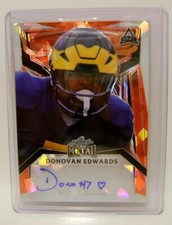 DONOVAN EDWARDS TRUE 1/1 AUTO AUTOGRAPHED LEAF METAL FOOTBALL 2023