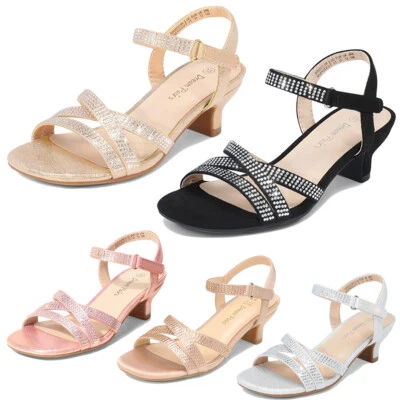 Girls Fashion Sandals Low Heel Sandals Dress Shoes Party Wedding Dance Shoes - Image 1 of 4