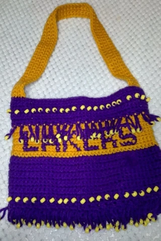 LAKERS Hand Made Beaded Knit Purse Cover