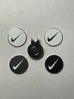 (4) Nike Swoosh 1" Flat Coin Style Golf Markers W/ Bonus Hat Clip - Quality Made