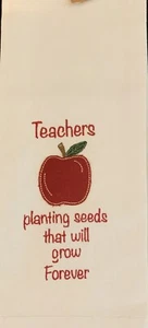 EMBROIDERED TEACHER LINEN HAND KITCHEN TOWEL APPLE SCHOOL TEACHERS - Picture 1 of 4