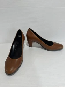 Ecco Heels Womens 39 US 8 Shape Plateau Pump Amber Brown Leather Shoes Career - Picture 1 of 9
