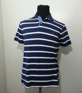 POLO Ralph Lauren Men Size M Polo Shirt Custom Fit Blue White Stripes (21x29") - Picture 1 of 9