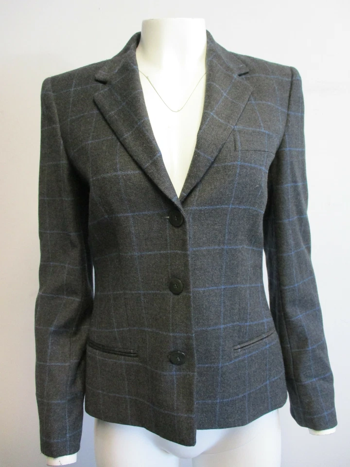 GIORGIO ARMANI wool- cashmere grey & blue windowpane 3- button blazer sz 40/ 4 - Image 1 of 4