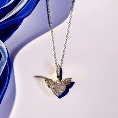 Heart With Angel Wings Necklace Guardian Pendant Sparkling Everyday Jewellery UK - Image 1 of 4