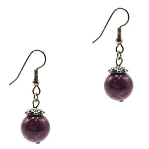 Dangle Drop Beaded Fashion Earrings Silver Purple Howlite Stone  - Picture 1 of 3