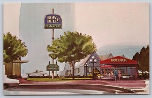 Bow and Bell Restaurant 1968 Artist Rendition Boots Erb Oakland CA Postcard - Picture 1 of 4