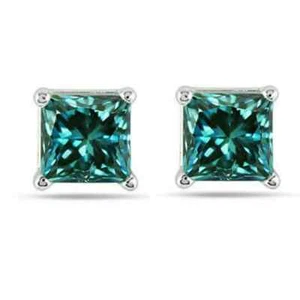 4Ct Princess Cut Lab Created Diamond Women's Stud Earrings 14k White Gold Plated - Picture 1 of 7