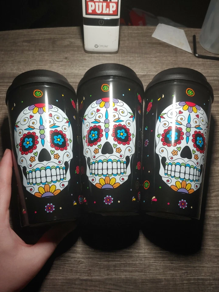 Day of The Dead Sugar Skull Double Wall Tumbler Coffee Cup 16 Oz