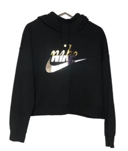 Damen Nike Schwarz Hoodie Loose Fit Cropped Sweatshirt Größe Large - Bild 1 von 11