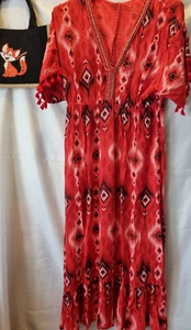Made in Italy, Damen Sommerkleid, Strandkleid, Boho, Rot, Glitzer,Größe ca 40/42 - Bild 1 von 3