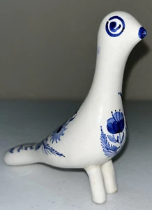 Ceramic Blue White Roadrunner Bird. Hand Painted Mexico? Folk Art 5 1/2” Signed - Picture 1 of 13