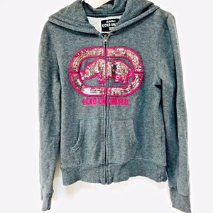 Ecko Red by ECKO UNLTD Hoodie. Youth Sz L Gray with Silver Sequins Full Zip - Picture 1 of 4