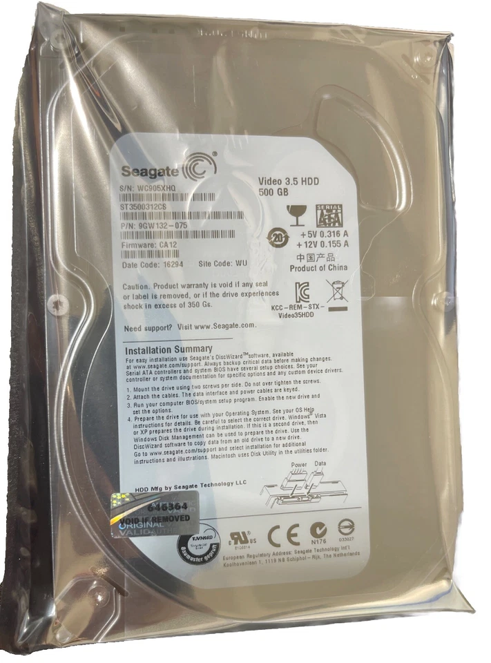 Seagate ST3500312CS 500GB 3.5”SATA 0 Hours - Image 1 of 1