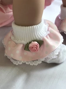 White Baby Girls Lace Frill Socks Wide Pink Ribbon Rosebud Trim 3-6 months - Picture 1 of 3