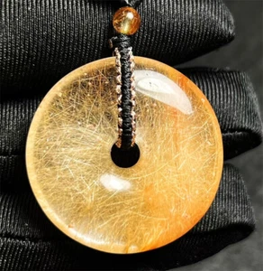 22g Natürlicher Rutil Jade Donut Handgeschnitzt Anhänger Reiki Kristall Dekor Heilung Geschenk - Bild 1 von 7