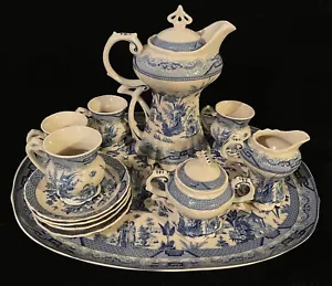 Antiche Riproduzioni Blue White Tea Set Hot Choc Italy Asian Design 14 Pc Set - Picture 1 of 16