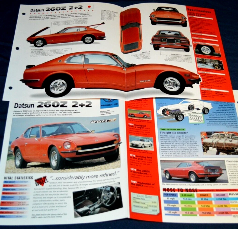 Póster Datsun 260z 1974 2+2 información de especificaciones folleto original anuncio vintage 74 260 Z Foto 1 de 1